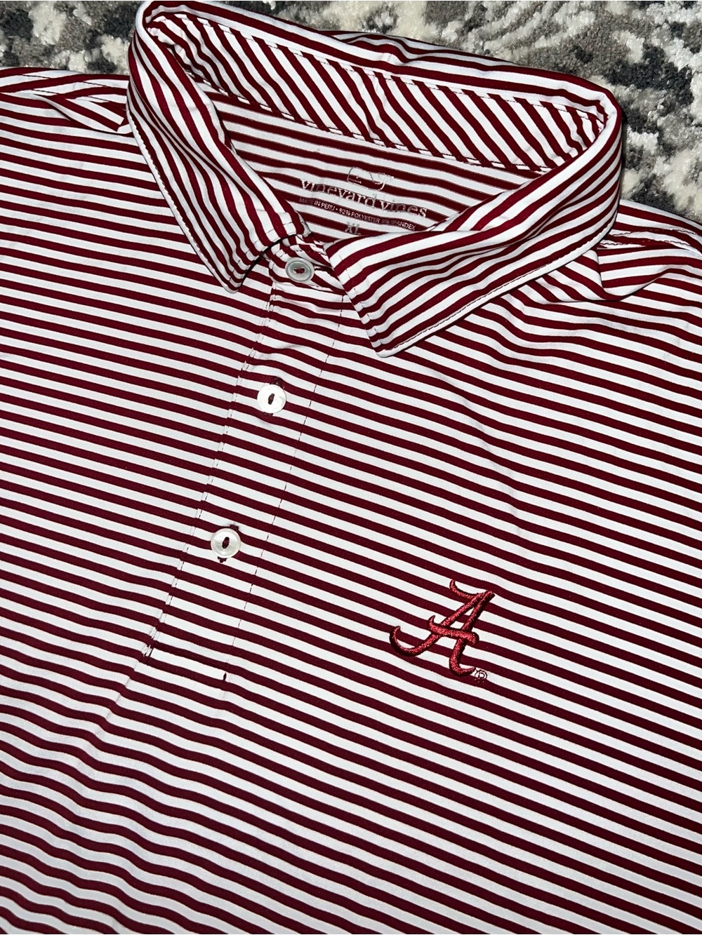 Alabama Vineyard Vines Crimson & White Striped Polo shirt sz XL Toll Tide